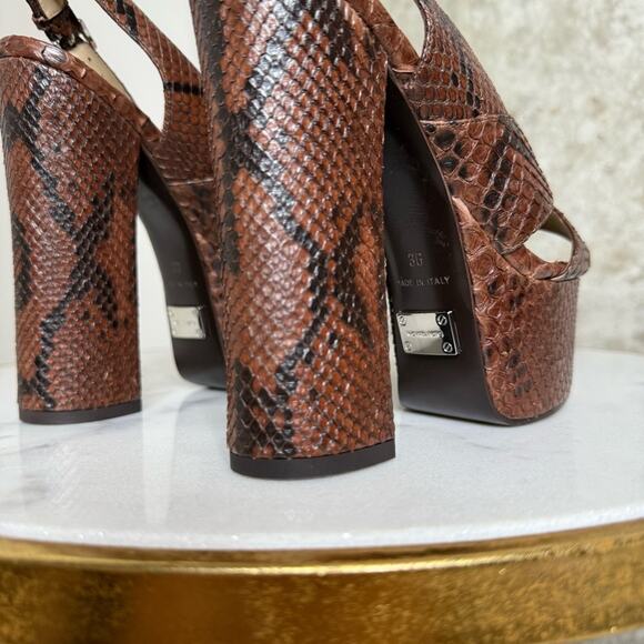 New Michael Kors Collection Candace Python-Embossed Leather Platform Sandal - Picture 11 of 12